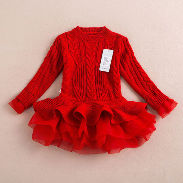 Winter Girls Christmas Dresses Knitted Kids Clothes Warm Red - immagine 7